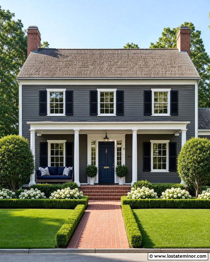 Charcoal Gray Colonial With Navy Daybed - 30 Charcoal Grey House Design With Daybed Ideas