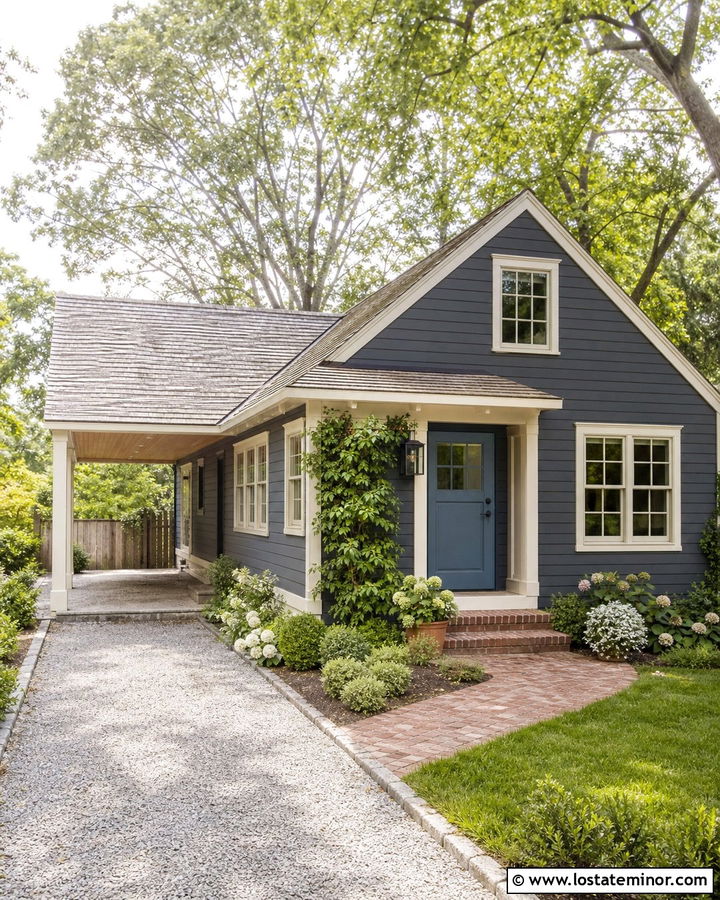 Charcoal Gray Cottage With Small Carport - 30 Charcoal Grey House Design With Carport Ideas