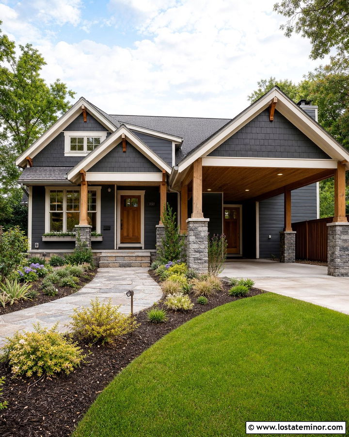 Charcoal Gray Craftsman House With Carport - 30 Charcoal Grey House Design With Carport Ideas