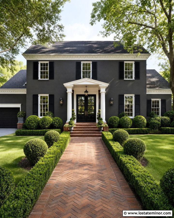 Charcoal Gray Georgian House With Black Double Front Doors - 30 Charcoal Grey House Design With Front Door Ideas