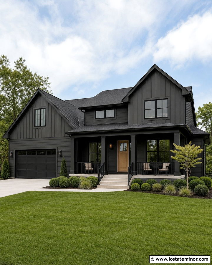 Charcoal Gray House With Black Porch Columns - 30 Charcoal Grey House Design With Porch Columns Ideas