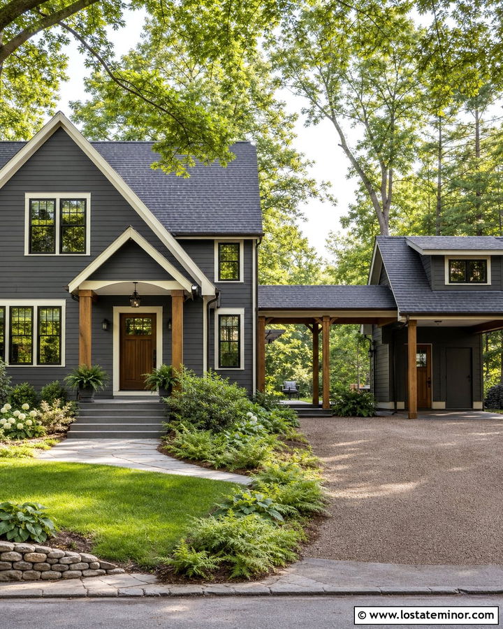Charcoal Gray House With Breezeway Carport - 30 Charcoal Grey House Design With Carport Ideas