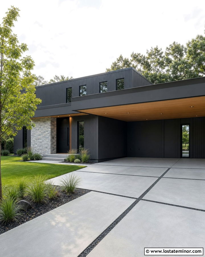 Charcoal Gray House With Cantilevered Carport - 30 Charcoal Grey House Design With Carport Ideas