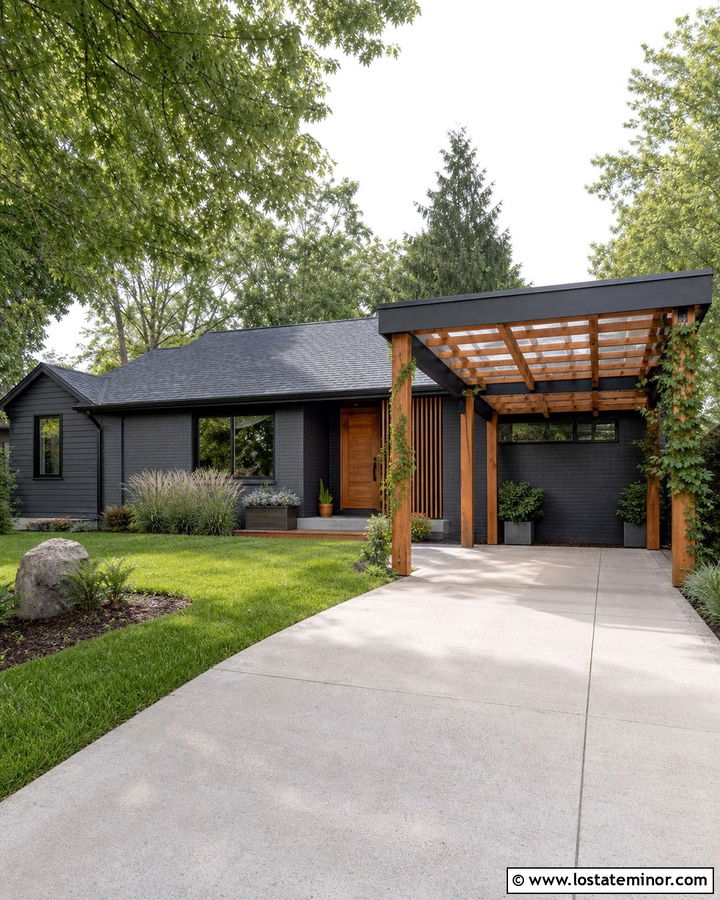 Charcoal Gray House With Carport Pergola - 30 Charcoal Grey House Design With Carport Ideas