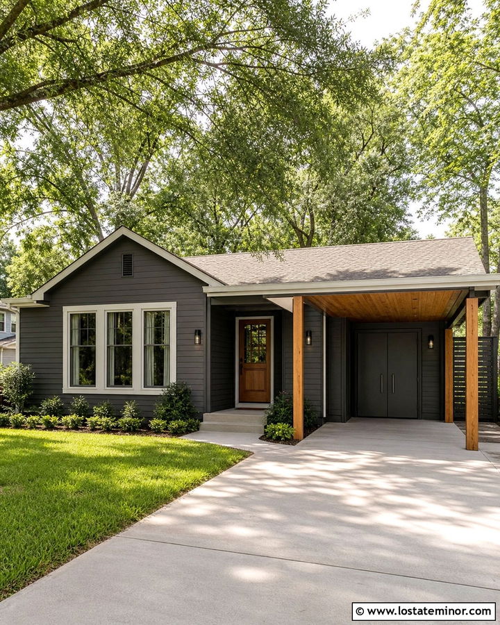 Charcoal Gray House With Carport Storage - 30 Charcoal Grey House Design With Carport Ideas