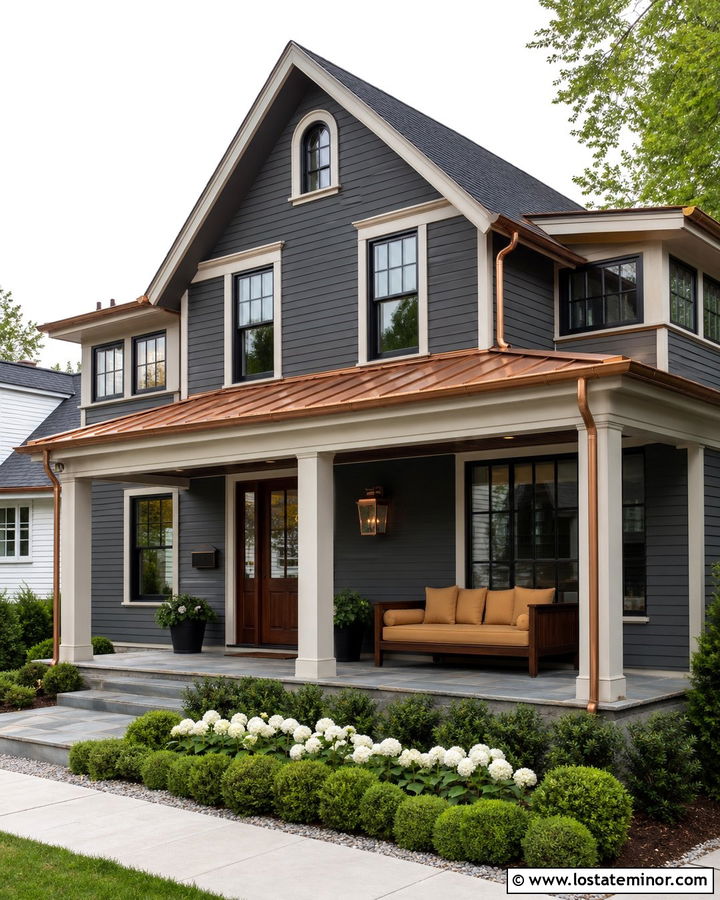 Charcoal Gray House With Copper Roof And Daybed - 30 Charcoal Grey House Design With Daybed Ideas