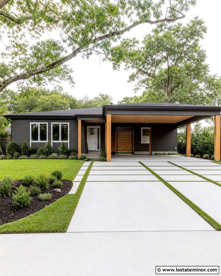Charcoal Gray House With Double Carport - 30 Charcoal Grey House Design With Carport Ideas