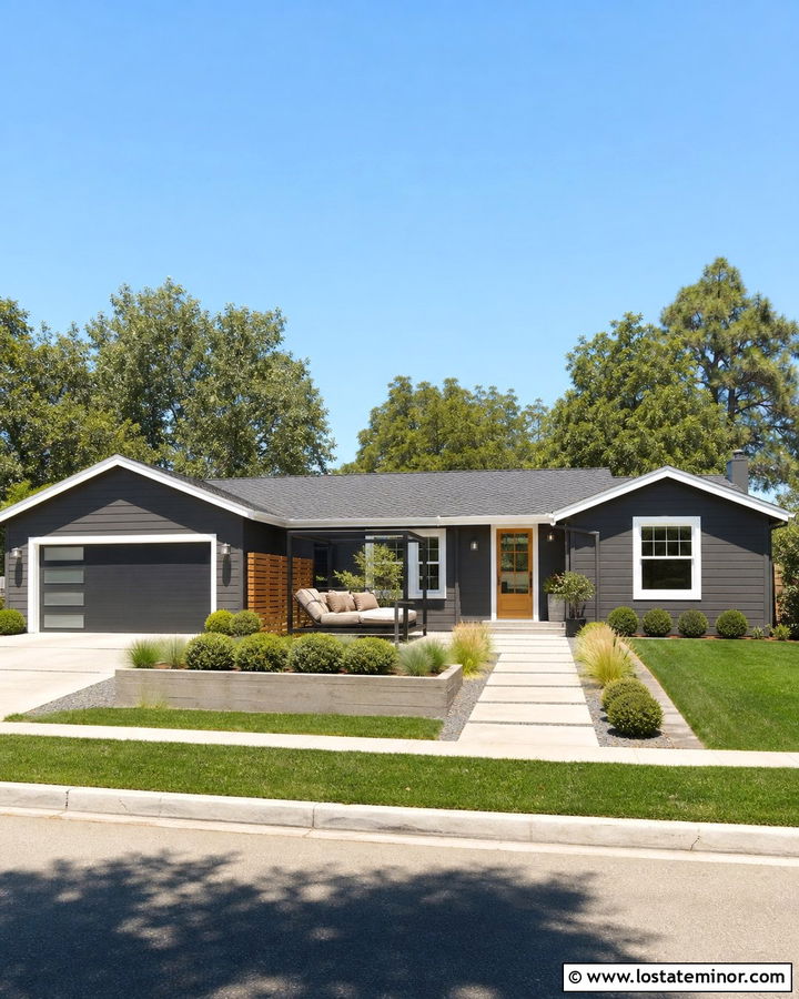 Charcoal Gray House With Freestanding Patio Daybed - 30 Charcoal Grey House Design With Daybed Ideas