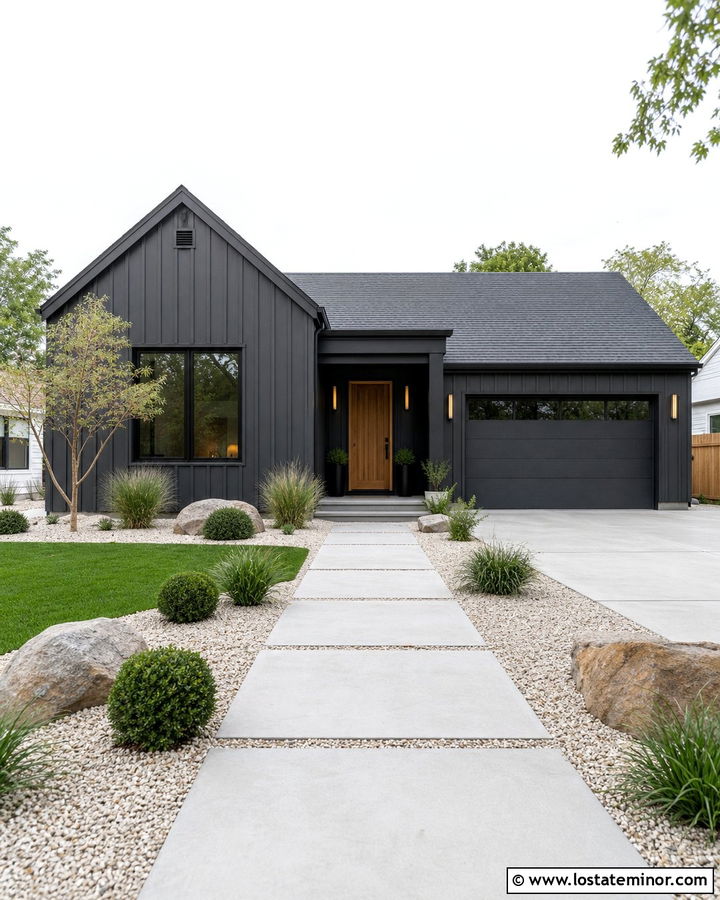 Charcoal Gray House With Gravel Landscaping - 30 Charcoal Grey House Design With Landscaping Ideas