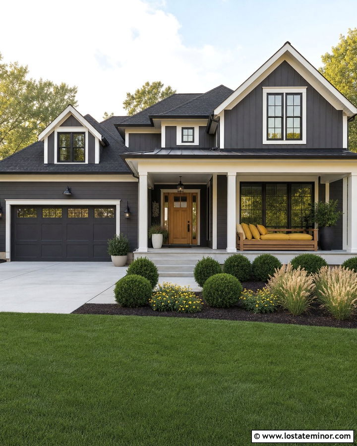 Charcoal Gray House With Mustard Daybed Cushions - 30 Charcoal Grey House Design With Daybed Ideas