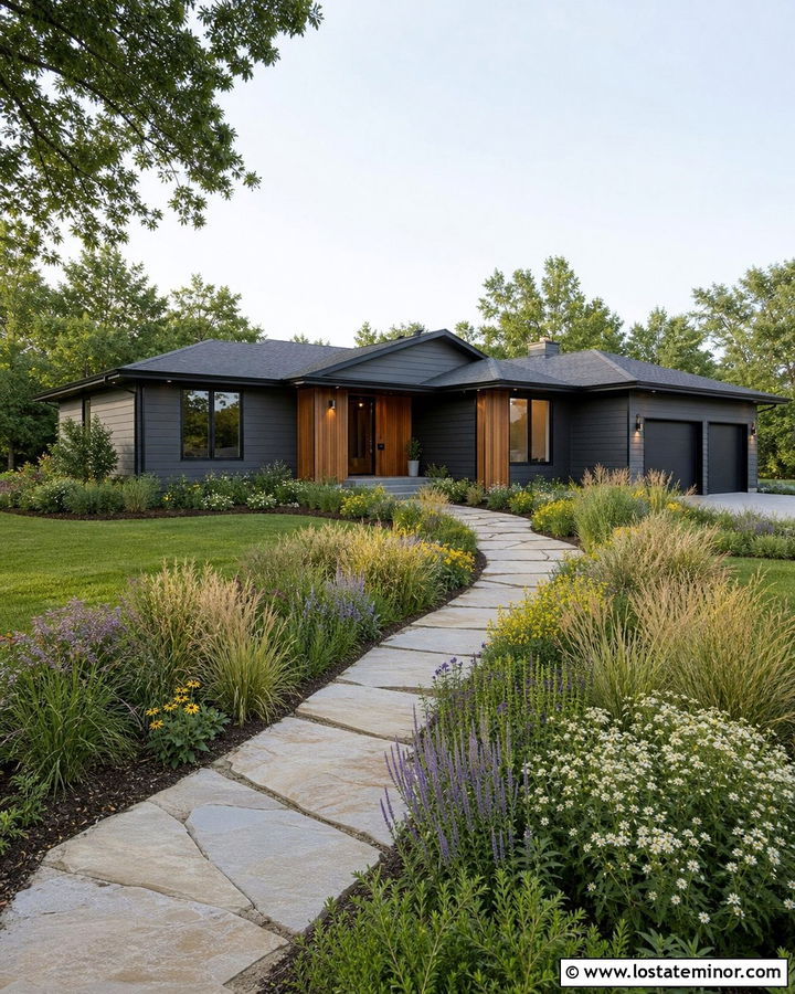 Charcoal Gray House With Native Prairie Landscaping - 30 Charcoal Grey House Design With Landscaping Ideas