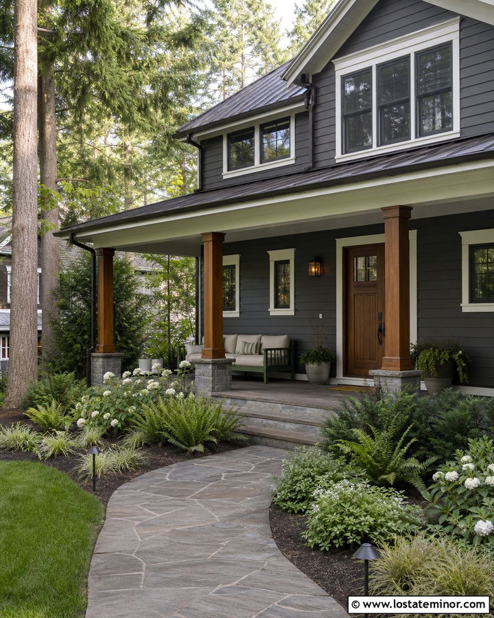 Charcoal Gray House With Olive Green Daybed - 30 Charcoal Grey House Design With Daybed Ideas