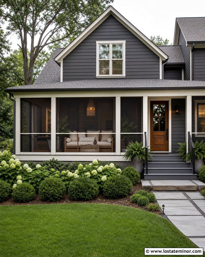 Charcoal Gray House With Screened Porch Daybed - 30 Charcoal Grey House Design With Daybed Ideas