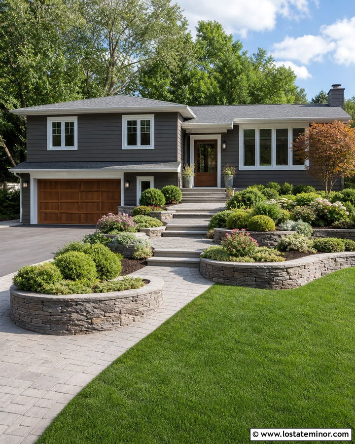 Charcoal Gray House With Sloped Front Yard Landscaping - 30 Charcoal Grey House Design With Landscaping Ideas