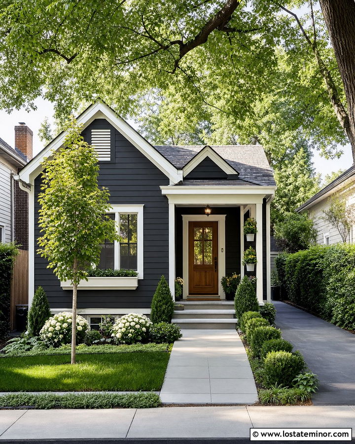 Charcoal Gray House With Small Front Yard Landscaping - 30 Charcoal Grey House Design With Landscaping Ideas