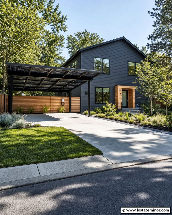 Charcoal Gray House With Solar Carport - 30 Charcoal Grey House Design With Carport Ideas
