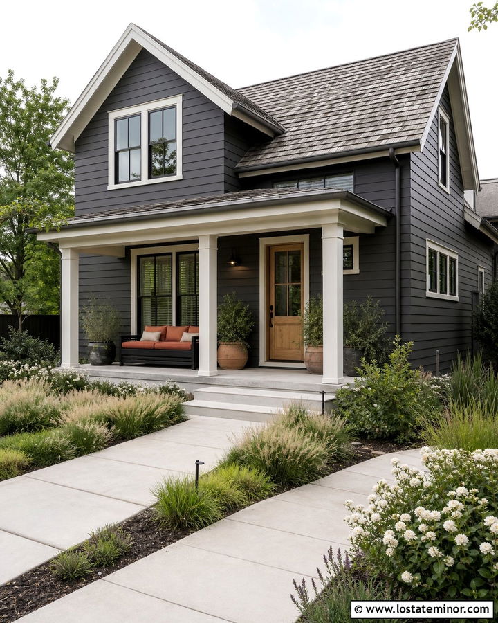 Charcoal Gray House With Terracotta Daybed Cushions - 30 Charcoal Grey House Design With Daybed Ideas