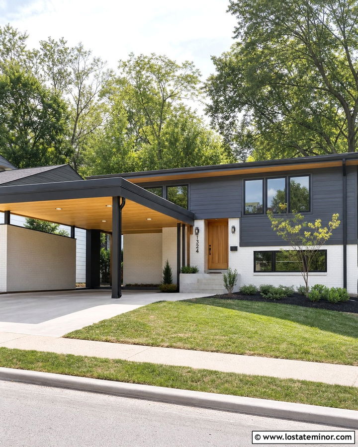 Charcoal Gray House With White Brick Carport - 30 Charcoal Grey House Design With Carport Ideas