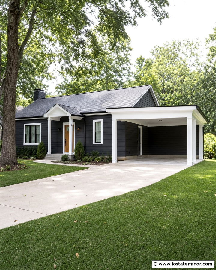 Charcoal Gray House With White Carport Trim - 30 Charcoal Grey House Design With Carport Ideas