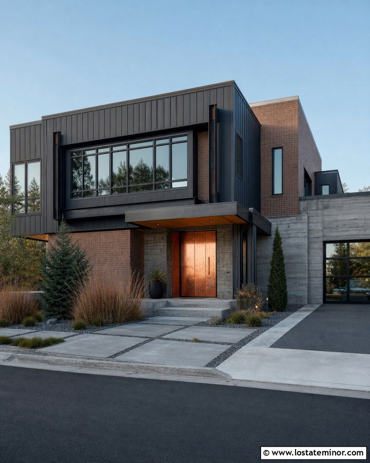 Charcoal Gray Industrial House With Copper Front Door - 30 Charcoal Grey House Design With Front Door Ideas