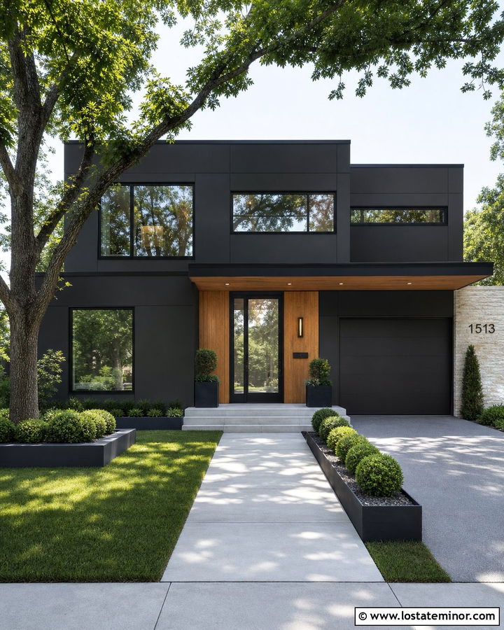 Charcoal Gray Modern House With Glass Front Door - 30 Charcoal Grey House Design With Front Door Ideas