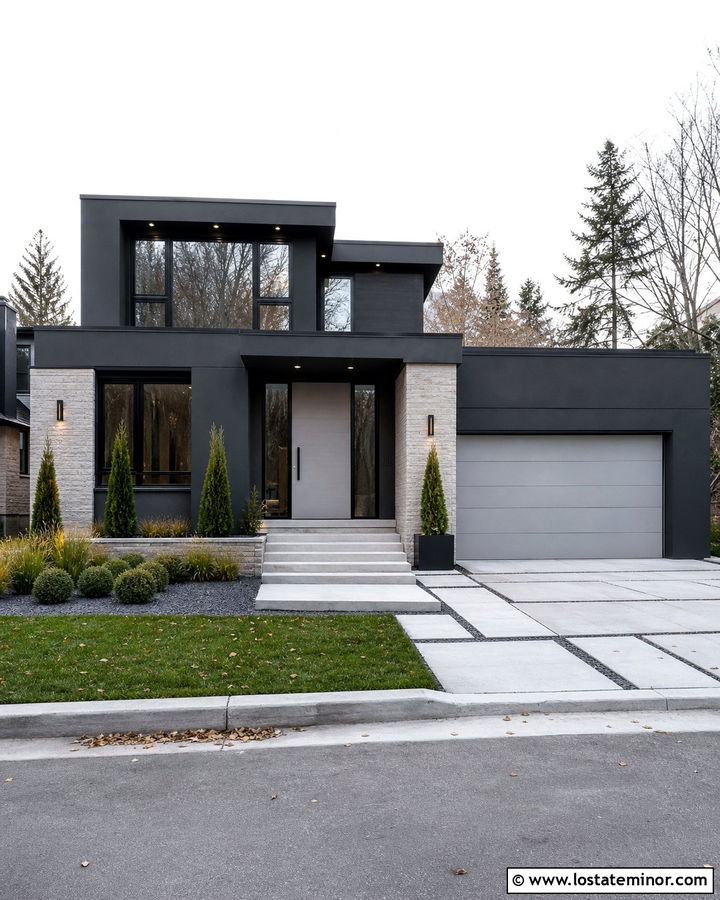 Charcoal Gray Modern House With Light Gray Front Door - 30 Charcoal Grey House Design With Front Door Ideas