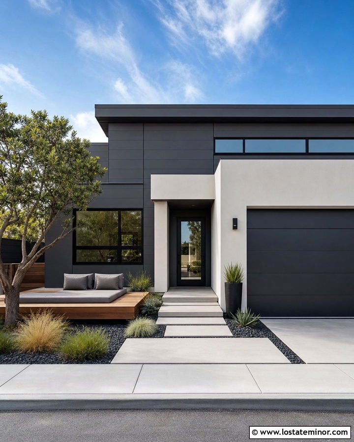 Charcoal Gray Modern House With Platform Daybed - 30 Charcoal Grey House Design With Daybed Ideas
