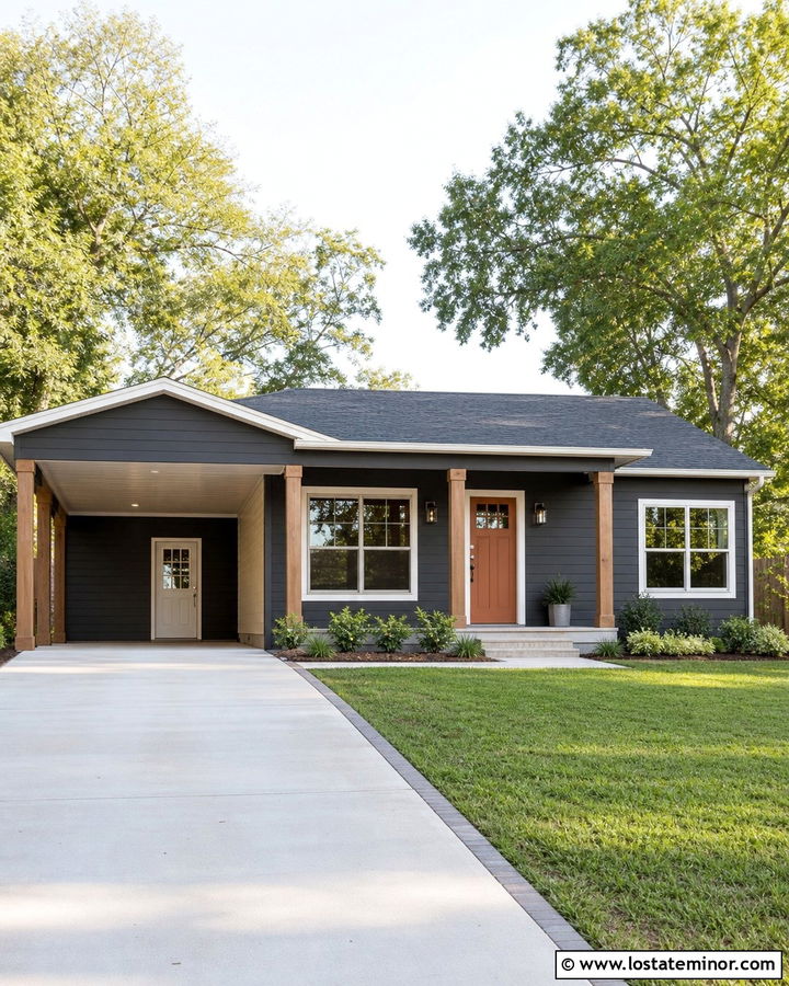 Charcoal Gray Ranch House With Attached Carport - 30 Charcoal Grey House Design With Carport Ideas