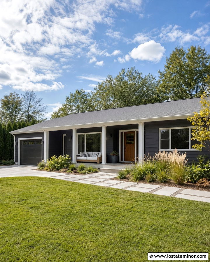 Charcoal Gray Ranch With Natural Wood Daybed - 30 Charcoal Grey House Design With Daybed Ideas