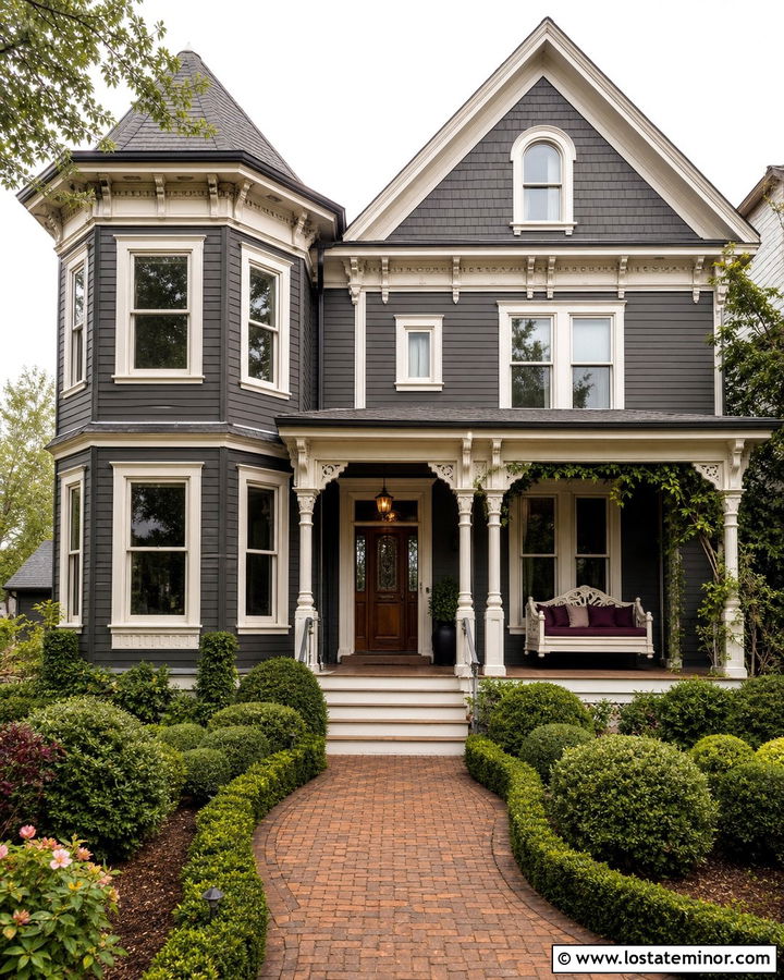 Charcoal Gray Victorian With Cream Daybed - 30 Charcoal Grey House Design With Daybed Ideas