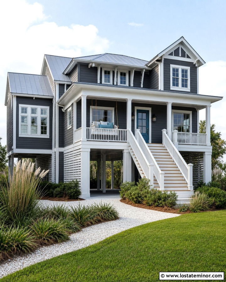 Charcoal Grey Beach House With Rope Swing - 30 Charcoal Grey House Design With Swing Ideas