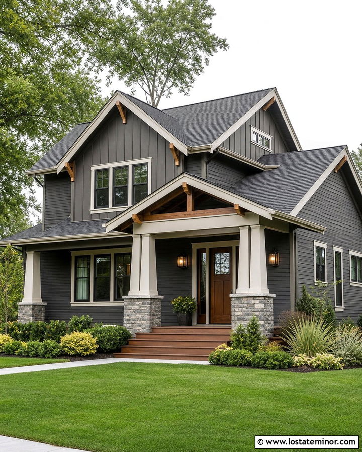 Charcoal Grey Board And Batten Craftsman House - 30 Charcoal Grey House Design With Board and Batten Ideas