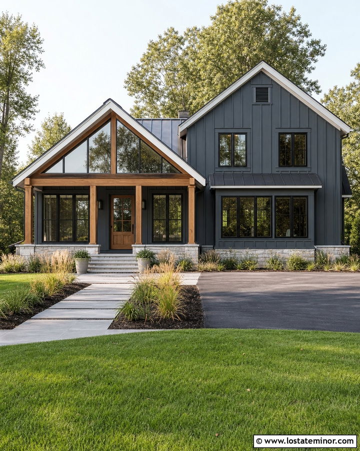 Charcoal Grey Board And Batten House With Sunroom - 30 Charcoal Grey House Design With Sunroom Ideas