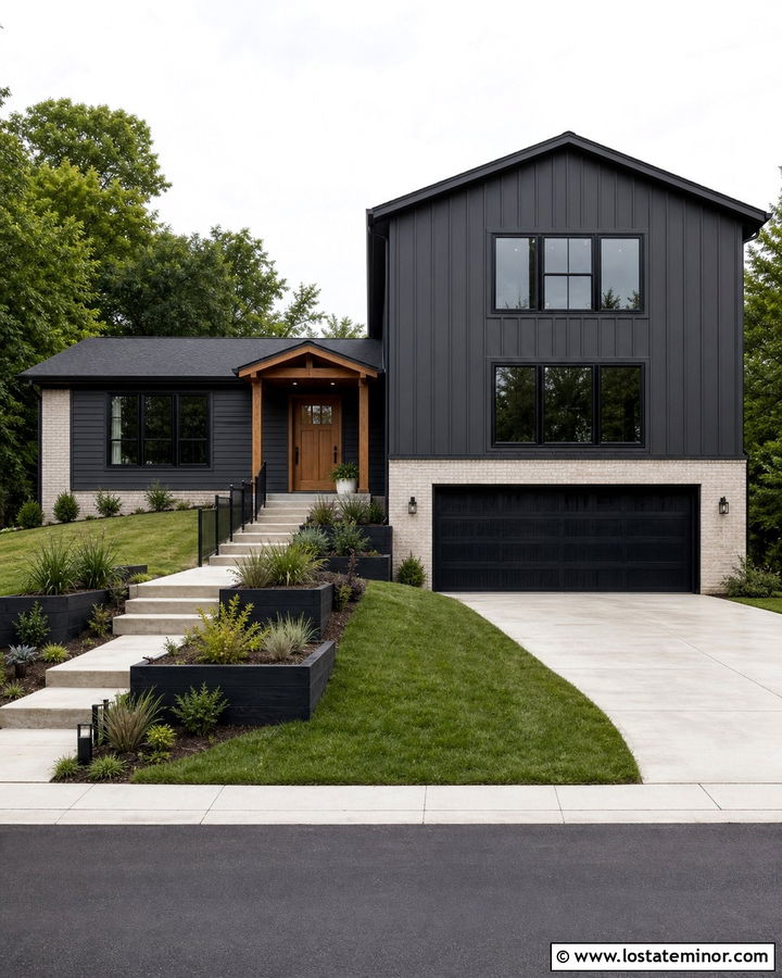 Charcoal Grey Board And Batten Split Level House - 30 Charcoal Grey House Design With Board and Batten Ideas