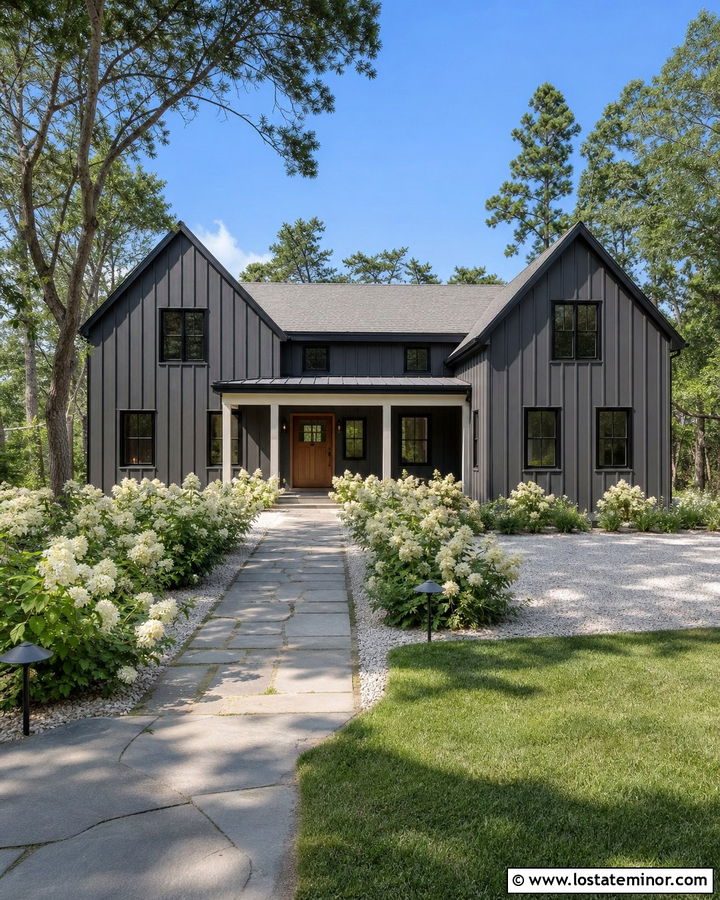 Charcoal Grey Board And Batten With A Gray Roof - 30 Charcoal Grey House Design With Board and Batten Ideas