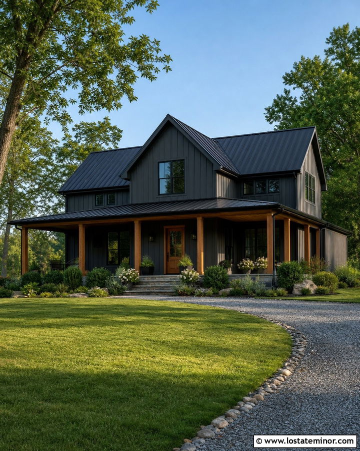 Charcoal Grey Board And Batten With A Metal Roof - 30 Charcoal Grey House Design With Board and Batten Ideas