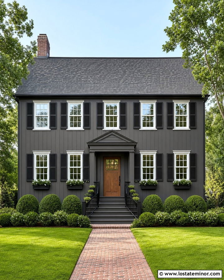 Charcoal Grey Board And Batten With Black Shutters - 30 Charcoal Grey House Design With Board and Batten Ideas