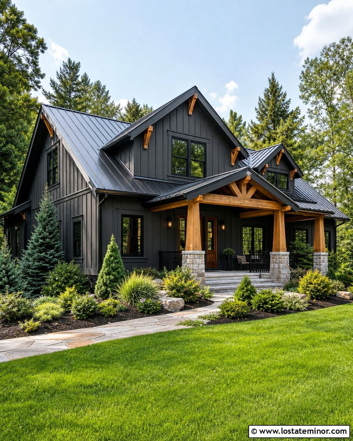 Charcoal Grey Board And Batten With Cedar Accents - 30 Charcoal Grey House Design With Board and Batten Ideas