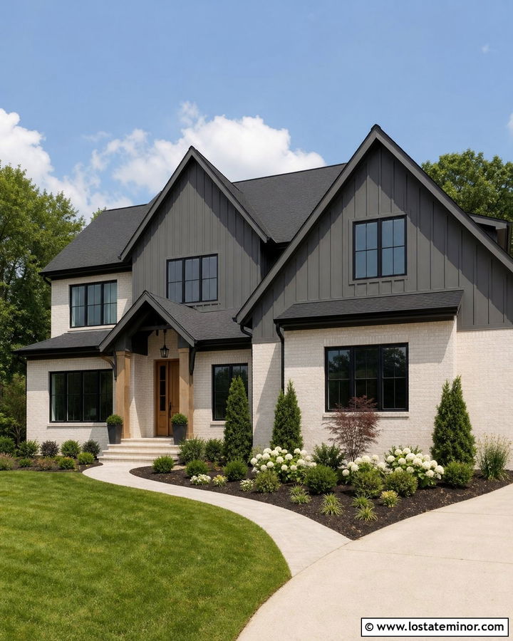 Charcoal Grey Board And Batten With Light Brick - 30 Charcoal Grey House Design With Board and Batten Ideas