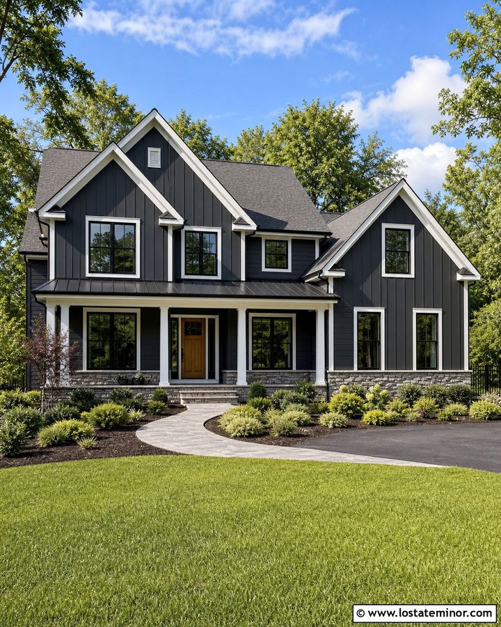 Charcoal Grey Board And Batten With Mixed Siding - 30 Charcoal Grey House Design With Board and Batten Ideas