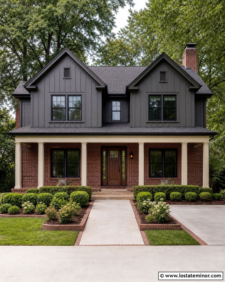 Charcoal Grey Board And Batten With Red Brick - 30 Charcoal Grey House Design With Board and Batten Ideas