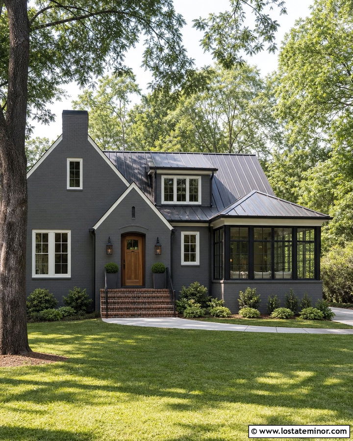 Charcoal Grey Brick House With Sunroom Addition - 30 Charcoal Grey House Design With Sunroom Ideas