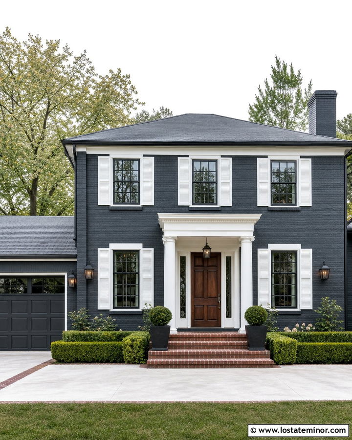 Charcoal Grey Brick House With White Shutters - 30 Charcoal Grey House Design With Shutters Ideas