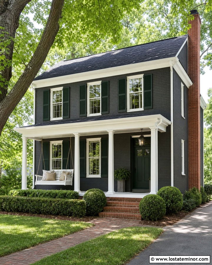 Charcoal Grey Brick House With White Swing - 30 Charcoal Grey House Design With Swing Ideas