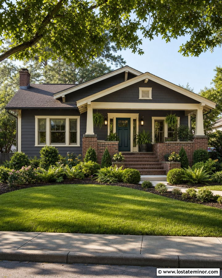 Charcoal Grey Bungalow With Brick Accents - 30 Charcoal Grey House Design With Brick Accents Ideas
