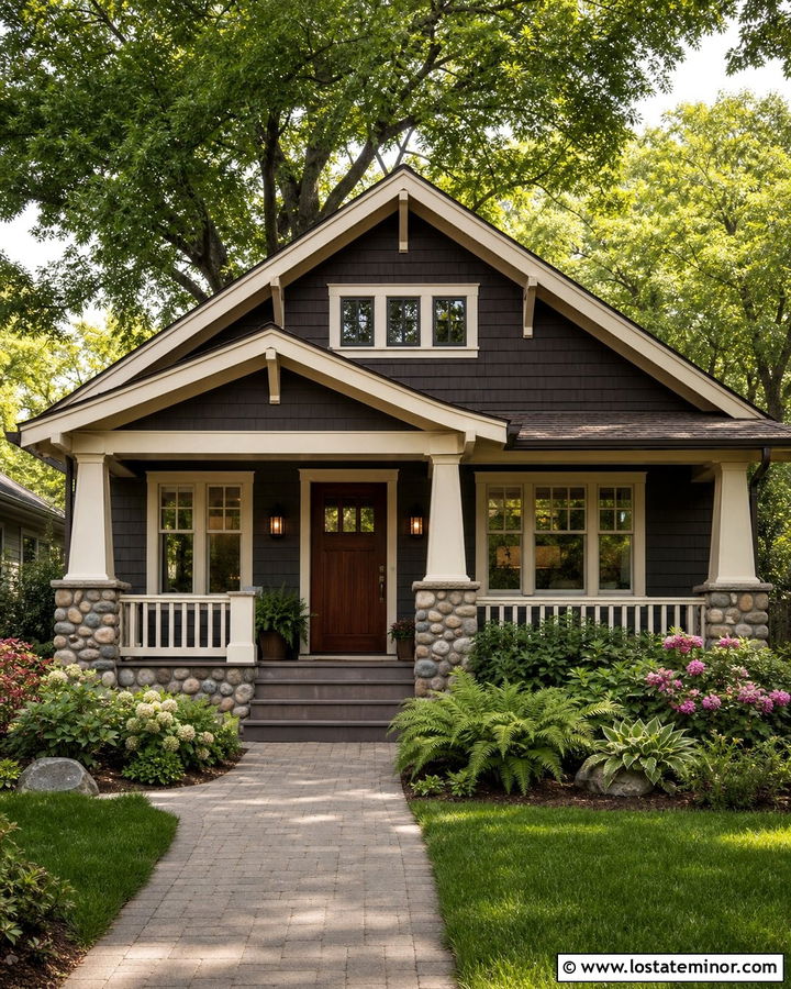 Charcoal Grey Bungalow With Brown Shingles - 30 Charcoal Grey House Design With Shingles Ideas