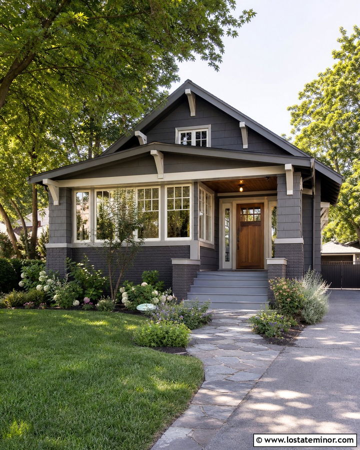 Charcoal Grey Bungalow With Enclosed Porch Sunroom - 30 Charcoal Grey House Design With Sunroom Ideas