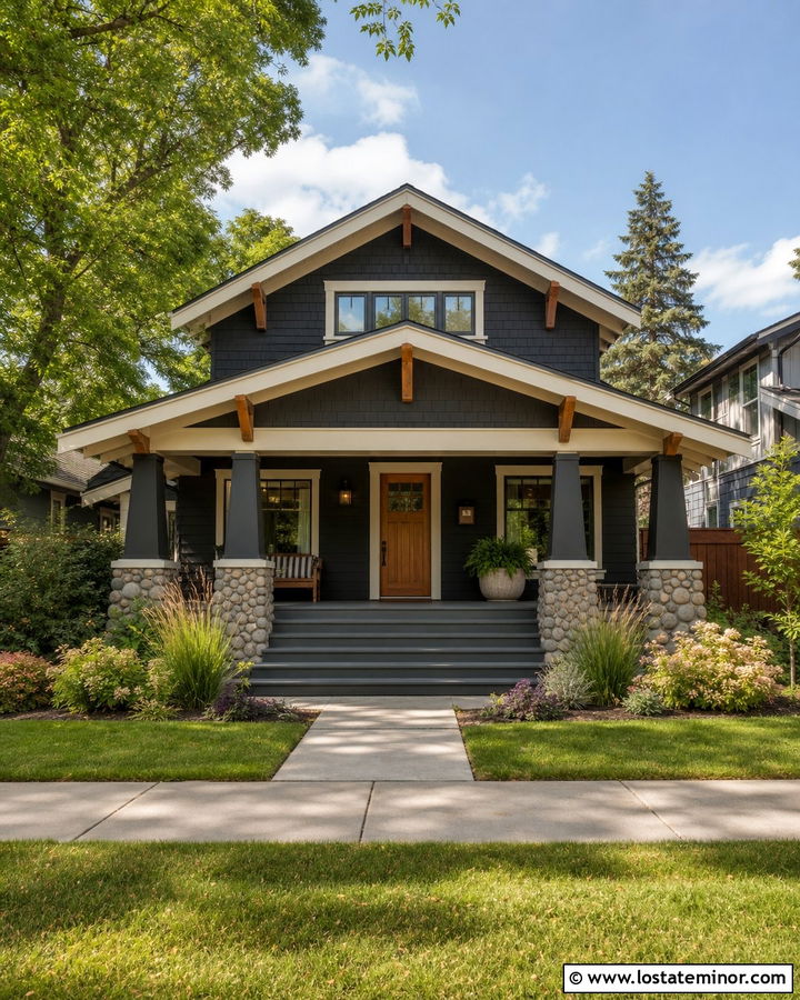 Charcoal Grey Bungalow With Low Gables - 30 Charcoal Grey House Design With Gables Ideas