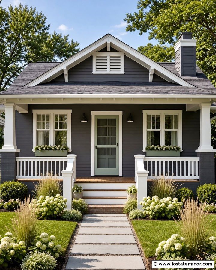 Charcoal Grey Bungalow With Mint Screen Door - 30 Charcoal Grey House Design With Screen Door Ideas