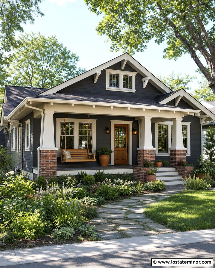 Charcoal Grey Bungalow With Rope Swing - 30 Charcoal Grey House Design With Swing Ideas